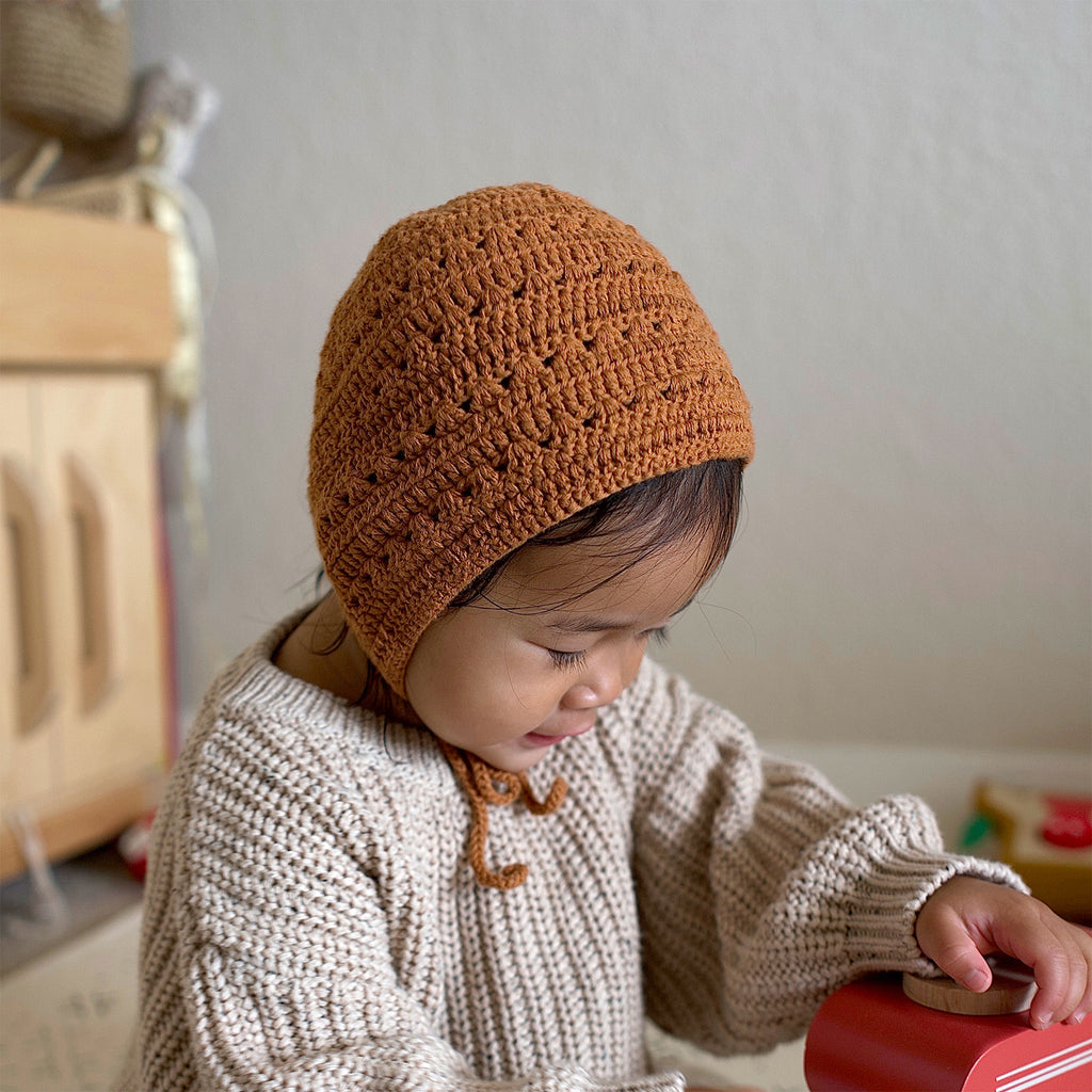 NEW! Baby Toddler Crocheted Bonnet Hat - Terracotta