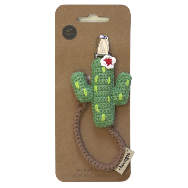 hand crochted cotton cactus binky pacifier clip