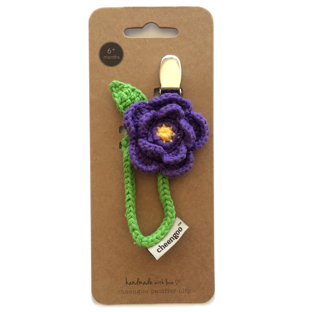 Purple dahlia pacifier clip