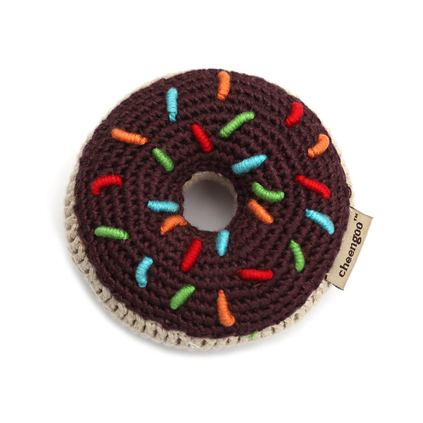 hand made knitted baby chocolate donut rattle