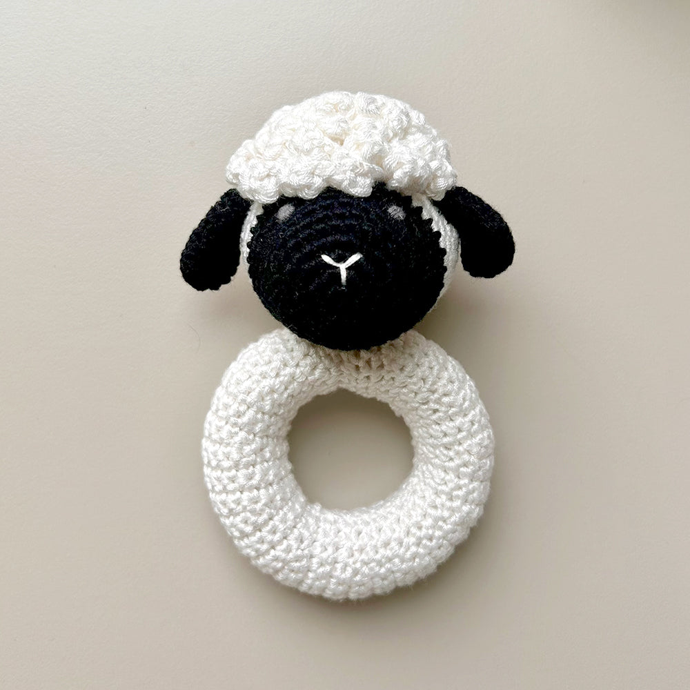 Blacknose Sheep Ring Hand Crocheted Rattle