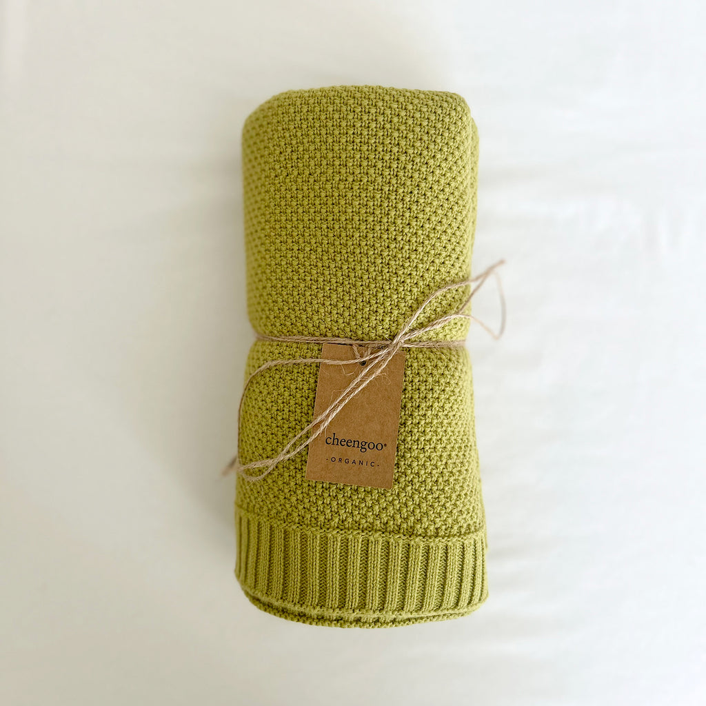 Organic Knit Baby Blanket - Apple (Moss Stitch)
