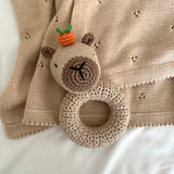 Organic Knit Baby Blanket - Tan (cloverleaf eyelet)
