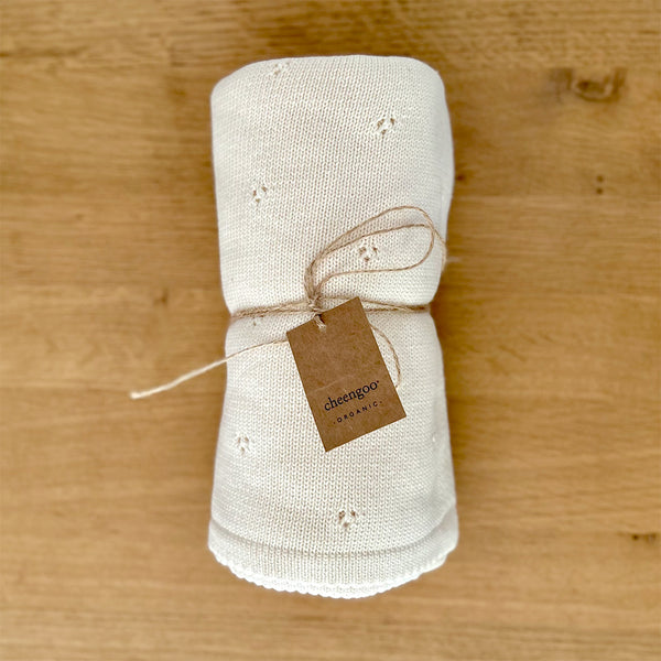 Organic Knit Baby Blanket - Cream (cloverleaf eyelet)