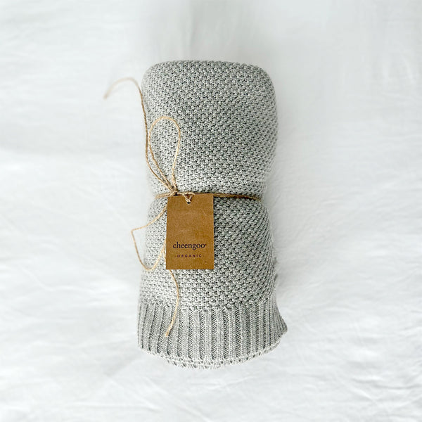 Organic Knit Baby Blanket - Pewter (Moss Stitch)