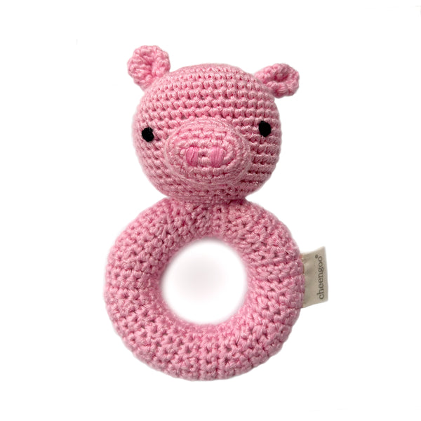 Pig Ring Hand Crocheted Rattle