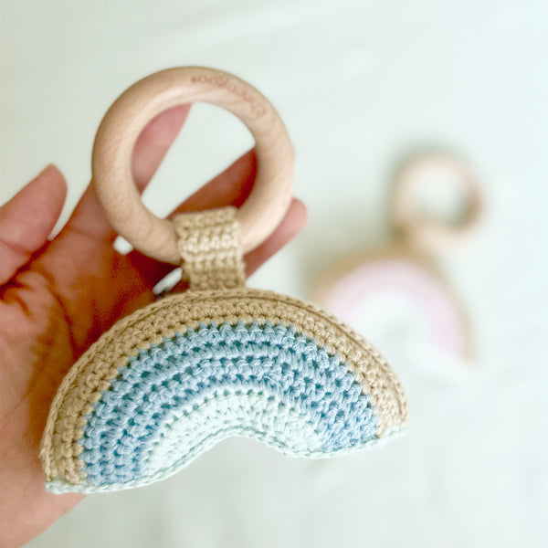 Rainbow Teething Rattle - Blue