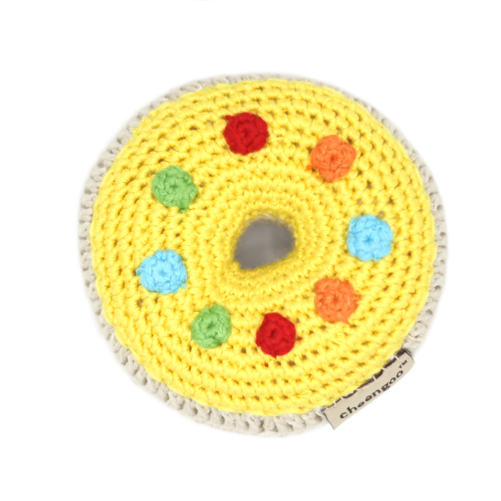 baby hand crocheted yellow donut rattle