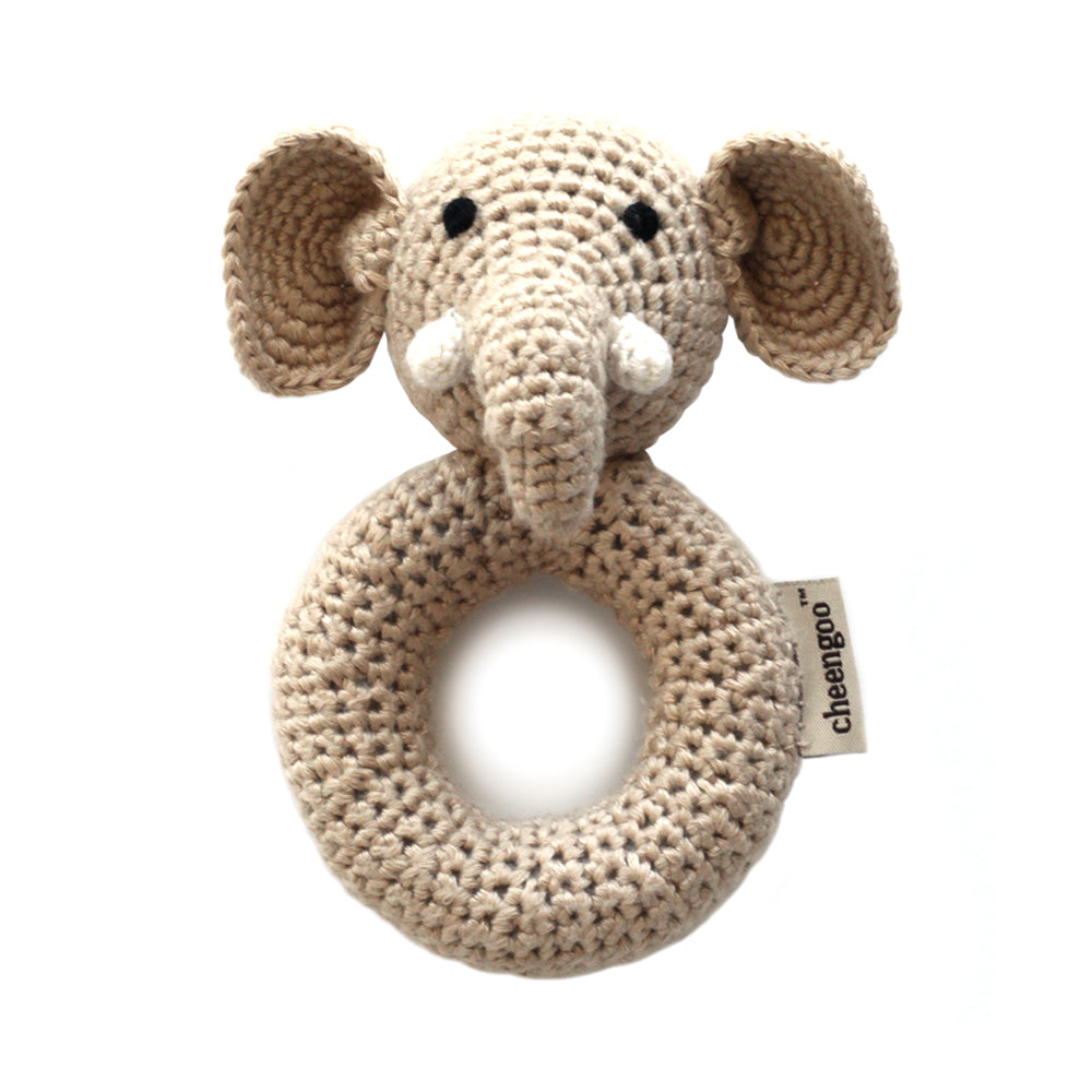 hand crocheted baby elephant ring rattle